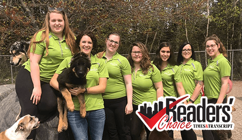 A nice picture of the Inn's staff taken outside the kennel on a beautiful day